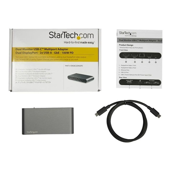 StarTech.com USB Type-C Dockingstation med dobbelt DP 4K-display til bærbar computer - PD 3.0 100 W (DK30C2DAGPD)