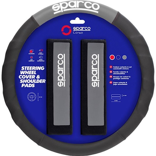 Sparco Progetto Corsa SPC1111KGR Funda Volante + Pad N/Gr, Grå/Sort Mörkgrå