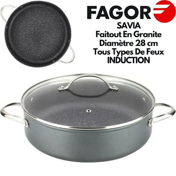 Fagor SAVIA 28 Gryta i Granit, Diameter 28 cm, Med glaslock, Gryta i Smidda Aluminium