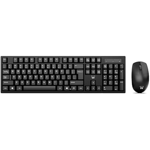 Ewent spanska QWERTY trådlöst tangentbord och muskombination för PC/laptop/notebook, Windows, USB-mottagare Svart