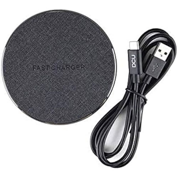 DCU TECNOLOGIC | Base oplader | Hurtig trådløs opladning | Leveres med 1m kabel med USB A-C | Kompatibel med alle smartphones Sort