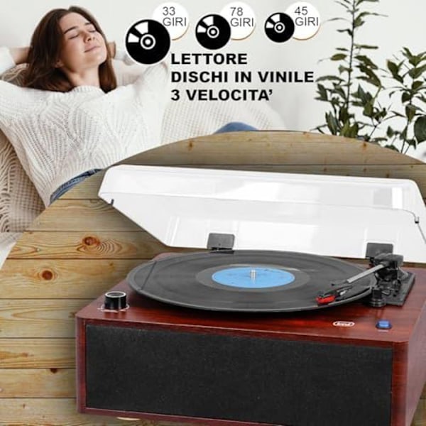 Kääntölevysoitin - TREVI - TT 1030 BT - Elegantti puu - Langaton audio-input/output - 33/45/78 kierrosta trä