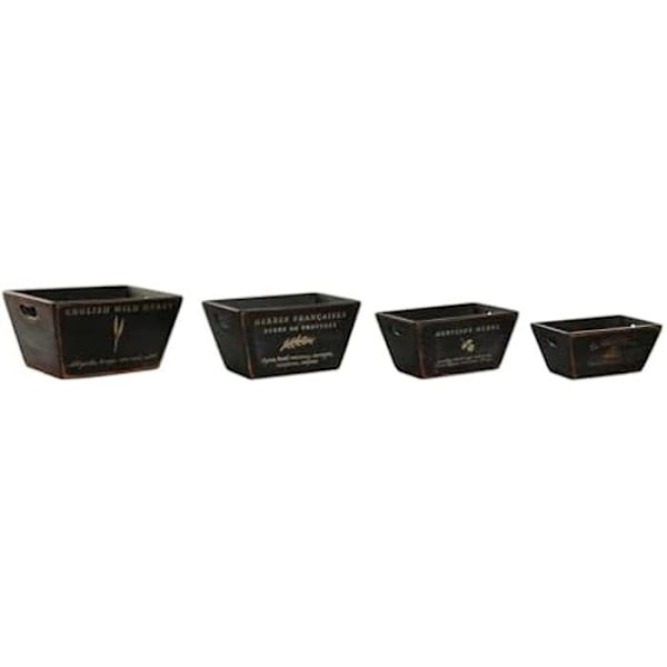 Opbevaringsbokse - HOME ESPRIT - 34 x 26 x 18 cm - Grantræ - Sort - 4 stk. Flerfärgad
