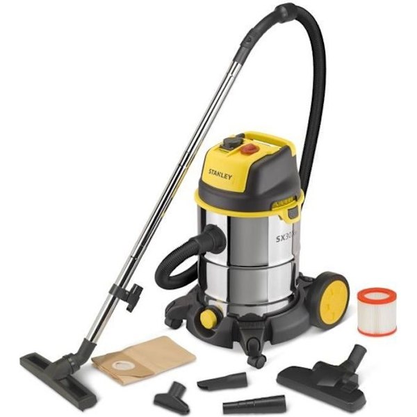 Kärrypölynimuri Vesi ja Pöly - Stanley - 50L Ruostumatonta Terästä - 1600W - Mukana Sähkölaitteiden Liitin GUL