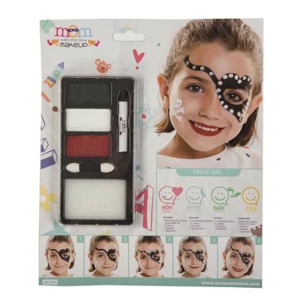 Makeup kit - Pirat - Pige - 3 akvarel palette - Blyant - Svamp