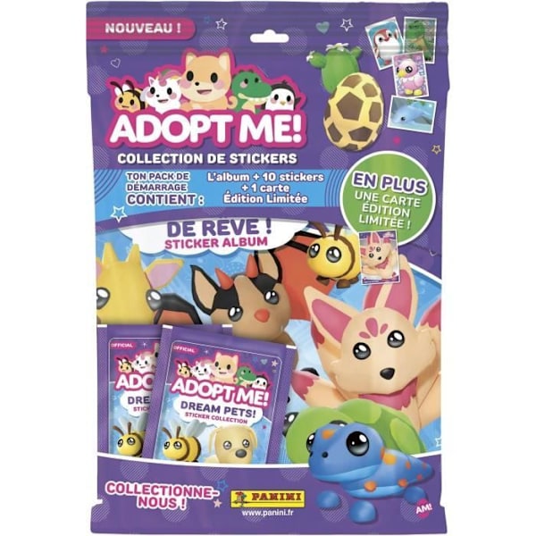 Startpakke - PANINI - Adopt Me! Roblox - Album + 2 lommer - 1 limited edition kort - 10 klistermærker Flerfärgad