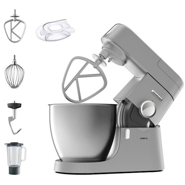 KENWOOD KVL4110S Chef XL -konditoriarobotti - 6,7 litran ruostumattomasta teräksestä valmistettu kulho - Mukana konditoriasarja ja tehosekoitin - pla