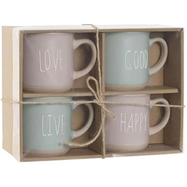 Mugg - HOME ESPRIT - Set med 4 - Flerfärgad - Stengods - Urban Style Flerfärgad