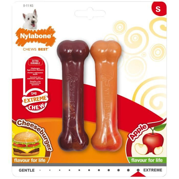 Kæmpehundelegetøj - Nylabone - Twin Pack Extreme - Ost - Æble - Lille hund