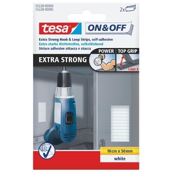 TESA Ekstra stærke strimler 0,1 m x 50 mm - Hvid - 2 stk hvid