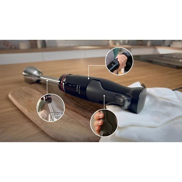 Stavblender - BOSCH - MSM4B621 - 1000 W - 4 skarpe knive - Røreskål - Mini hakker - Piskeris - Keramisk gear svart och klar