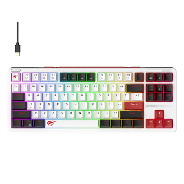 Spilkeyboard med RGB-lys 1,8 m, 200 mA - Havit (KB902L) - Sort/Hvid/Rød Sort, Rød, Hvid