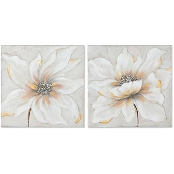 Maleri - HOME ESPRIT - Romantisk blomst - Beige - 50x50 cm - 2 stk. mångfärgad