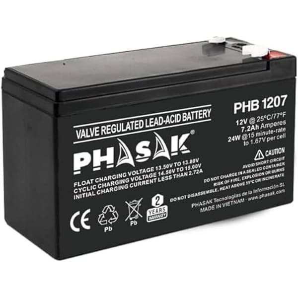 Batteri 12V - PHASAK - 7,2A - Hög prestanda - Lång livslängd - Pålitlig