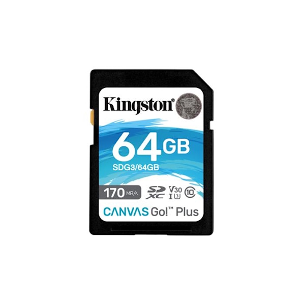 Kingston SDG3/64 Gt SD-kortin muistikortti (64 Gt SDXC Canvas Go Plus 170R C10 UHS-I U3 V30)