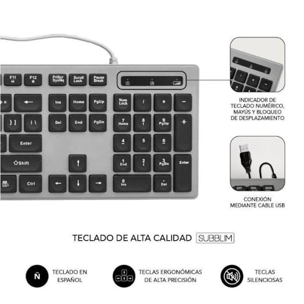 Combo Tangentbord och Mus - Subblim - Ergo Keys - Trådbunden - Tyst - Ergonomisk