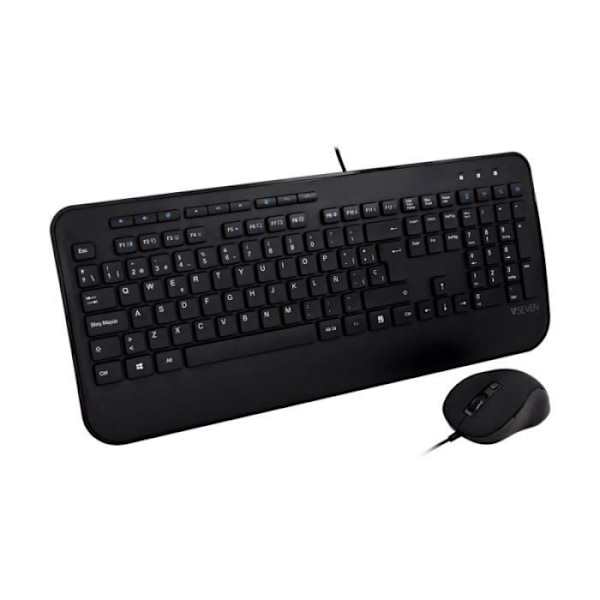 USB Tastatur og mus - V7 - CKU300 - Spansk QWERTY - Multimedia taster - Kablet Sort