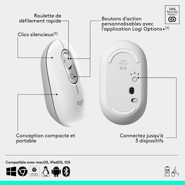 Hiiri - Langaton - Logitech - Pop Hiiri - Luonnonvalkoinen