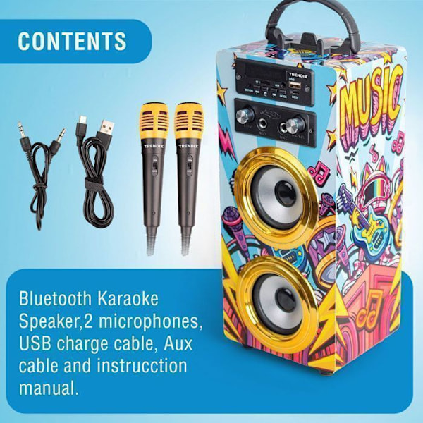 Trendix - Karaoke-musikstjerne til børn | Højttaler med Bluetooth mikrofon | Karaoke 2 mikrofoner til børn |