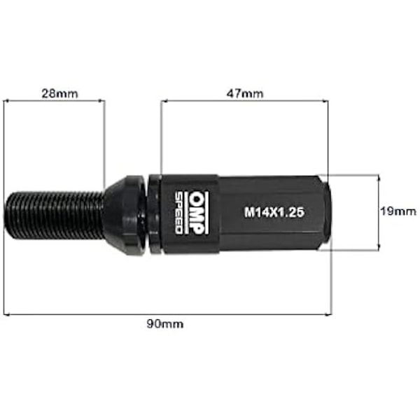 Hjulskruer - OMP - Pakke med 20 - M14x1,25 - Nøgle 17-19 - Længde 28 mm Svart