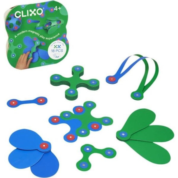 Magnetskonstruktionsspil - GIPSY TOYS - Itsy CLIXO - 18 stk - Blå/grøn - Fra 4 år blått och grönt