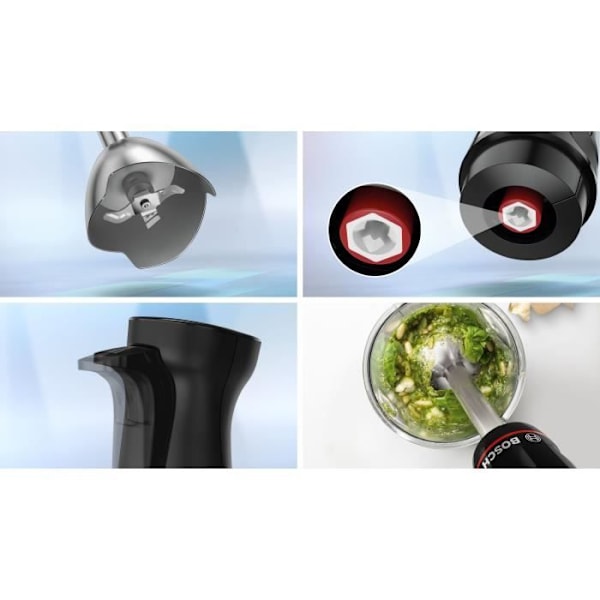 Stavblender - BOSCH - MSM4B621 - 1000 W - 4 skarpe knive - Røreskål - Mini hakker - Piskeris - Keramisk gear svart och klar