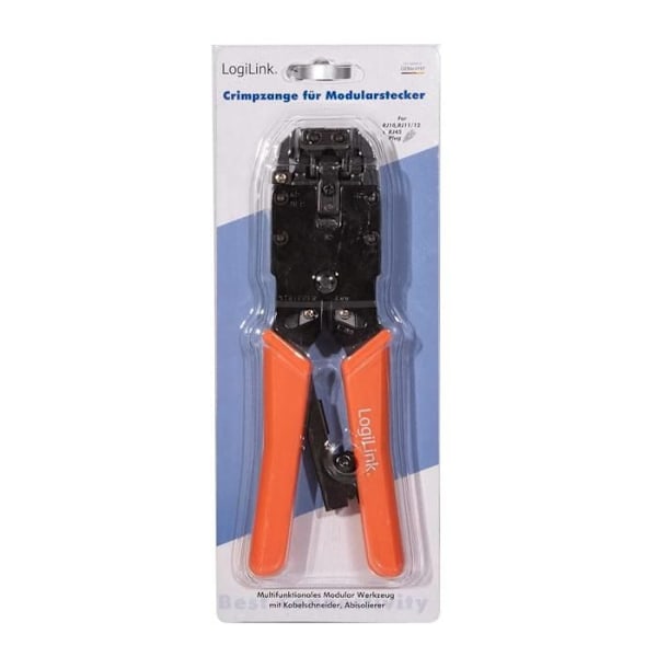 Universal krymptång i metall för kablar RJ45, RJ12, RJ11, 4P4C, 4P2C - LOGILINK Svart, Orange