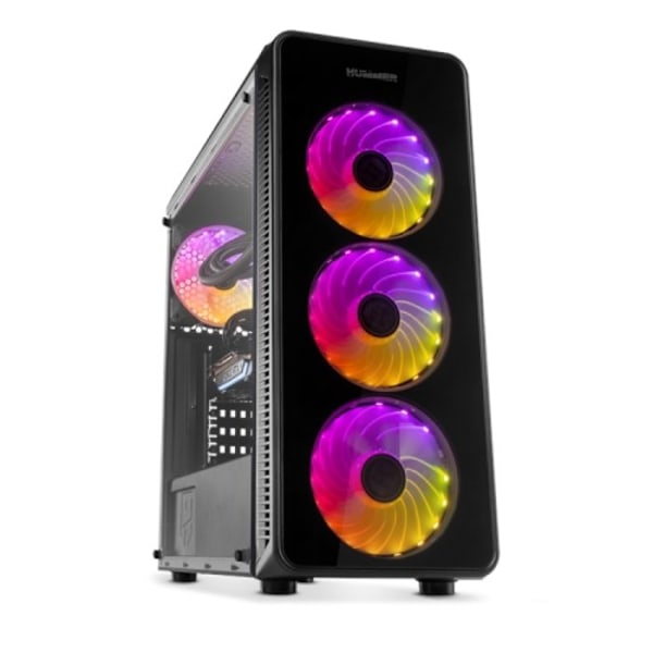 Nox Hummer TGM -NXHUMMERTGM- ATX ARGB kotelo - Micro ATX-ITX, 4 esiasennettua 120mm ARGB tuuletinta, karkaistu lasi, tilaa musta