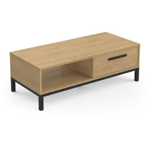 Bord med 1 skuffe / 1 niche - CRAFT - rektangulær - Hamilton eg / sort - 110,4 x 50 x 36,9 cm - DEMEYRE Hamilton ek och strukturerad svart