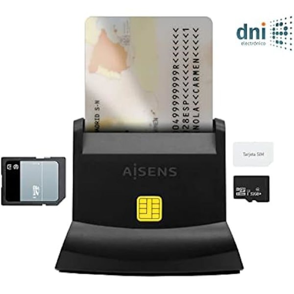 AISENS Kortlæser - DNI SIM SD Micro SD MMC RS-MMC MMC Micro USB-C - Sort
