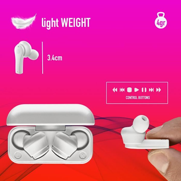 Trådlösa hörlurar - NGS - ARTICA BLOOM WHITE - Batteritid 24h - Touchkontroll - USB Typ C Vit