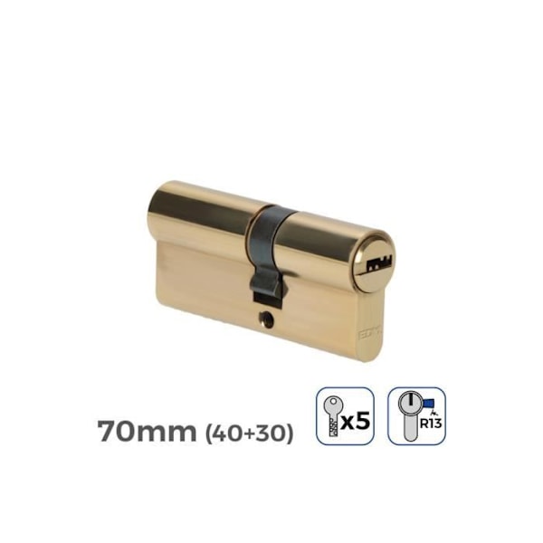 Kort forniklet dørcylinder 70 mm (40+30 mm) med 5 sikkerhedsnøgler inkluderet - GENERISK Nickel