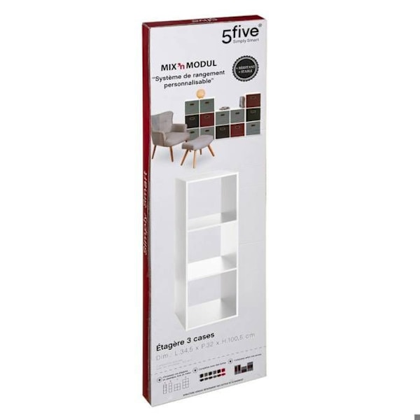 3 rums hylde - L 34,4 x D 32 x H 100,5 cm - Træ - Hvid Vit