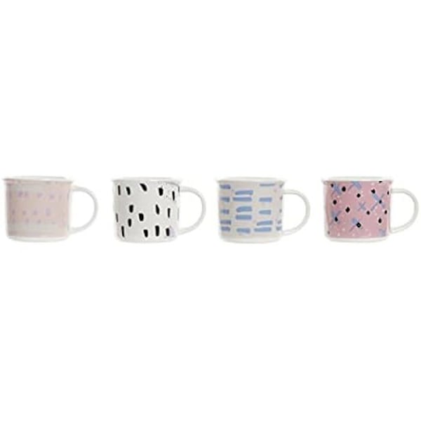 Mugg - DKD Home Decor - Standard - Grès - 310 ml - Olika färger Vit, Svart, Blå, Rosa