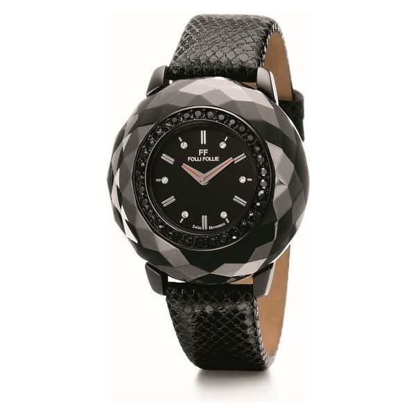 Dameur - Folli Follie - WF0E046SSK - Læder - Sort - Kvarts - 38 mm Svart