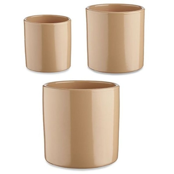 Staty - statyett - keramik Ibergarden - S3630808 - Set krukor 3 stycken Ø 14 cm Ø 22 cm Ø 17 cm Beige Cylinder