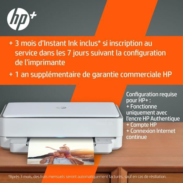 HP Envy 6022e Alt-i-én-printer - Farve blæk - Kopi Scan - Ideel til familien - 3 måneder af Instant ink inkluderet med HP+