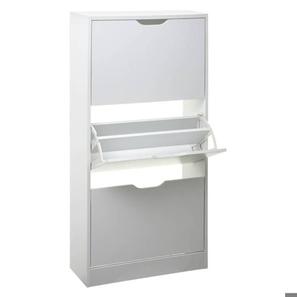 Skoskab 3 skuffer - L 60 x D 24 x H 115 cm - Hvid hvid