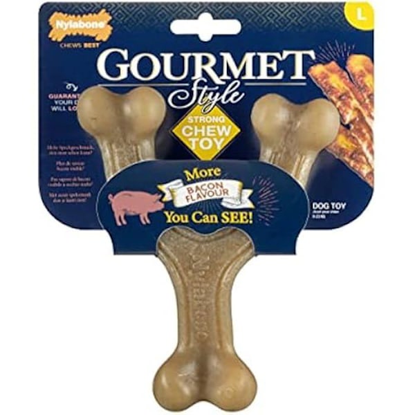 Hundelegetøj - NYLABONE - Maksimal styrke - Holdbar nylon - Baconsmag - Stor størrelse kastanj