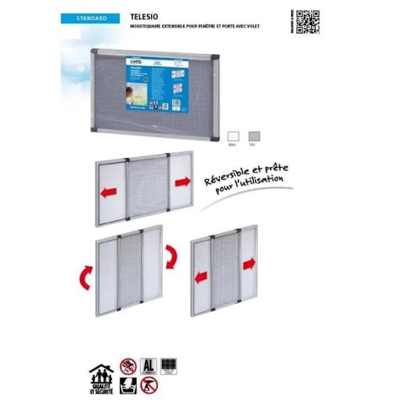 Udtrækkelig myggenet - TELESIO - 70X50 - Hvid - Aluminium - Justerbar Vit