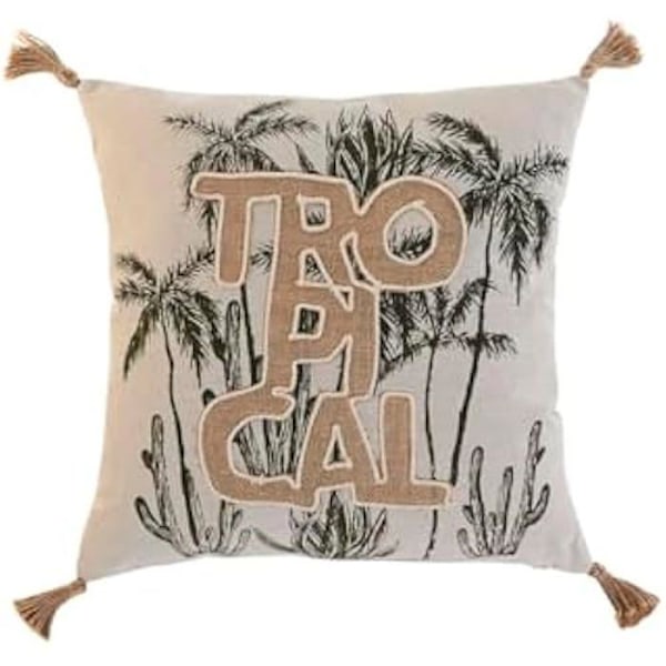Kudde - HOME ESPRIT - Tropical Boho - Beige - 45 x 45 cm - Inomhus Flerfärgad