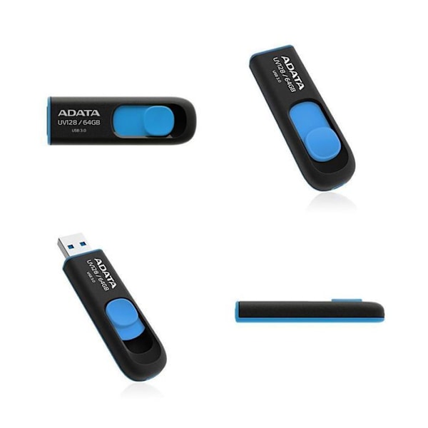 Sisäänvedettävä USB-avain - ADATA - V128 64GB - USB 3.0 - Sininen musta, Sininen