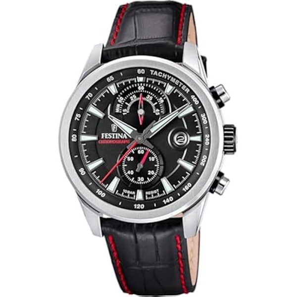 Sportsur - FESTINA - F20695/6 - Chronograf - Sort Læder - Vandresistens 10 Atm Silver