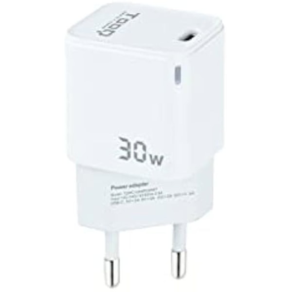 TOOQ TQWC-GANPD30WT - Seinälaturi GAN-tekniikalla, USB-C PD 30W, pikalaturi, valkoinen väri Valkoinen