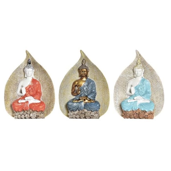 dekorativ figur 15,5 x 5 x 20,7 cm rød blå gylden orange orientalsk buda (3 stykker)