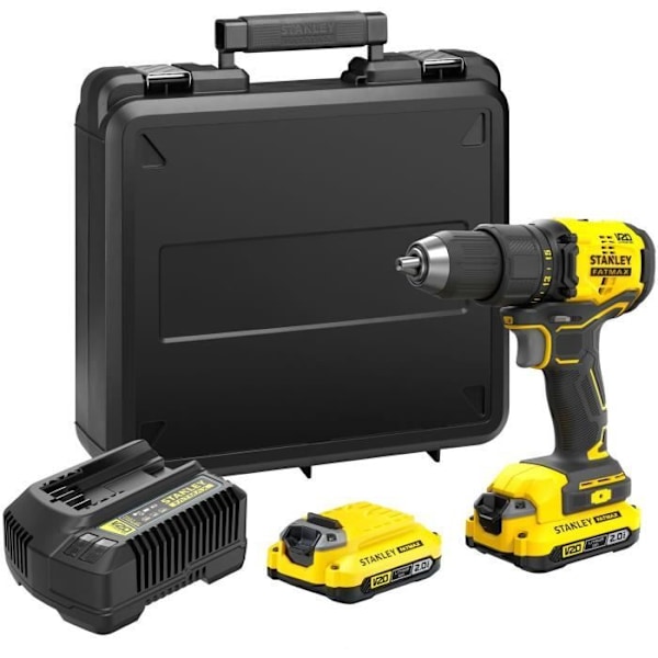 60 Nm borstlös borrskruvdragare - Litium 18V - 2 batterier 2Ah - STANLEY FATMAX V20 - SFMCD710D2K-QW Gul