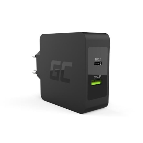 USB-C PD-lader fra Green Cell til Apple MacBook 12, ASUS ZenBook 3 / Flip S, HP Spectre 13 / x360 13 / Envy x2 og andre Sort