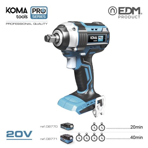 BØRSTELØS SLAGSNØGLE 20V (UDDEN BATTERI OG OPLADER) 16x23,5cm KOMA TOOLS PRO SERIES BATTERI
