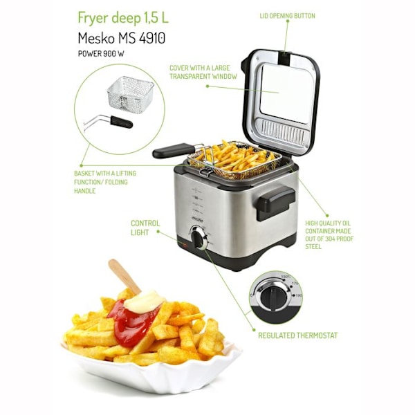 Friture - ADLER - MS 4910 - 1,5 L - 900 W - Sølv Sølv