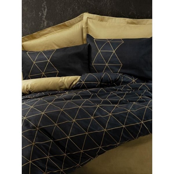 Sengetøjssæt - 1 dynebetræk 220 x 240 cm + 2 pudebetræk 60 x 60 cm - 100% forstærket bomuld - Sort guld och svart